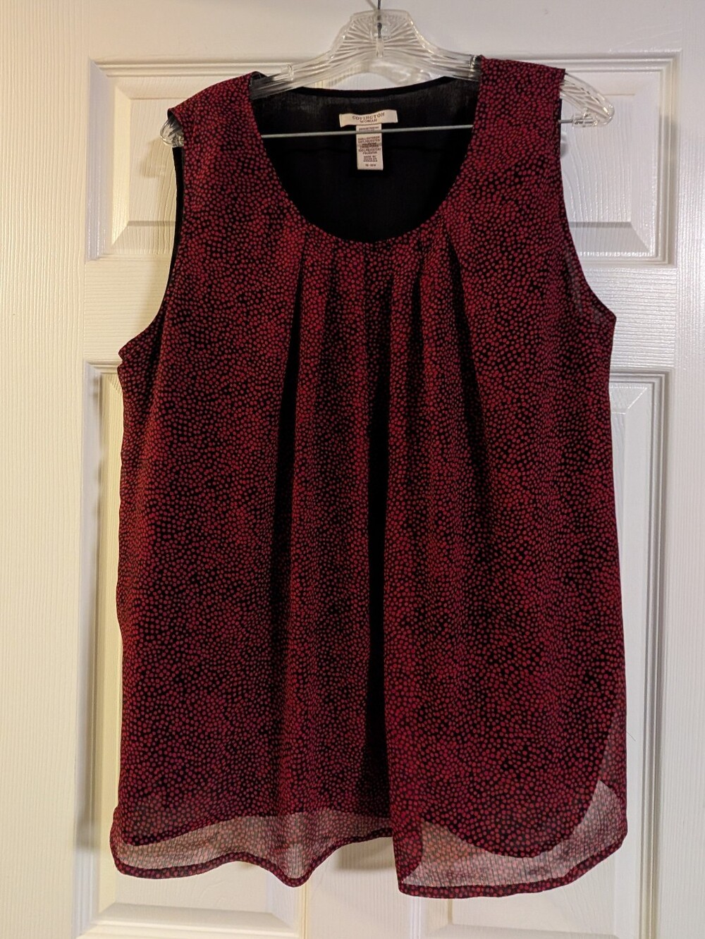 Covington Woman Black & Red Polka Dot Pleated Sleeveless Blouse 16W/18W